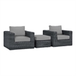 Modway Summon 3-Piece Aluminum and Rattan Patio Sectional Set in Canvas/Gray