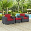 Modway Summon 3-Piece Aluminum and Rattan Patio Sectional Set in Canvas/Red