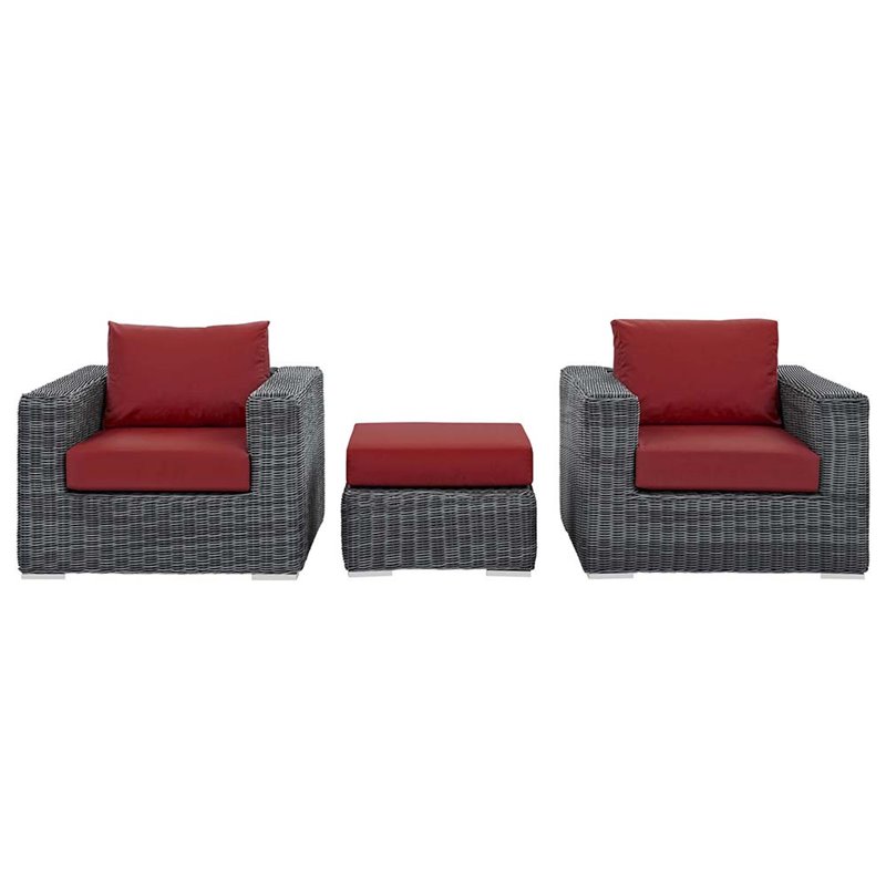 Modway Summon 3-Piece Aluminum and Rattan Patio Sectional Set in Canvas/Red