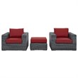 Modway Summon 3-Piece Aluminum and Rattan Patio Sectional Set in Canvas/Red