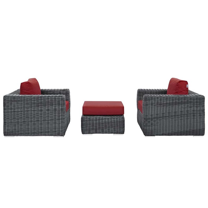 Modway Summon 3-Piece Aluminum and Rattan Patio Sectional Set in Canvas/Red