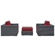 Modway Summon 3-Piece Aluminum and Rattan Patio Sectional Set in Canvas/Red