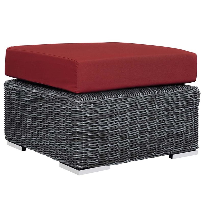 Modway Summon 3-Piece Aluminum and Rattan Patio Sectional Set in Canvas/Red