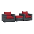 Modway Summon 3-Piece Aluminum and Rattan Patio Sectional Set in Canvas/Red