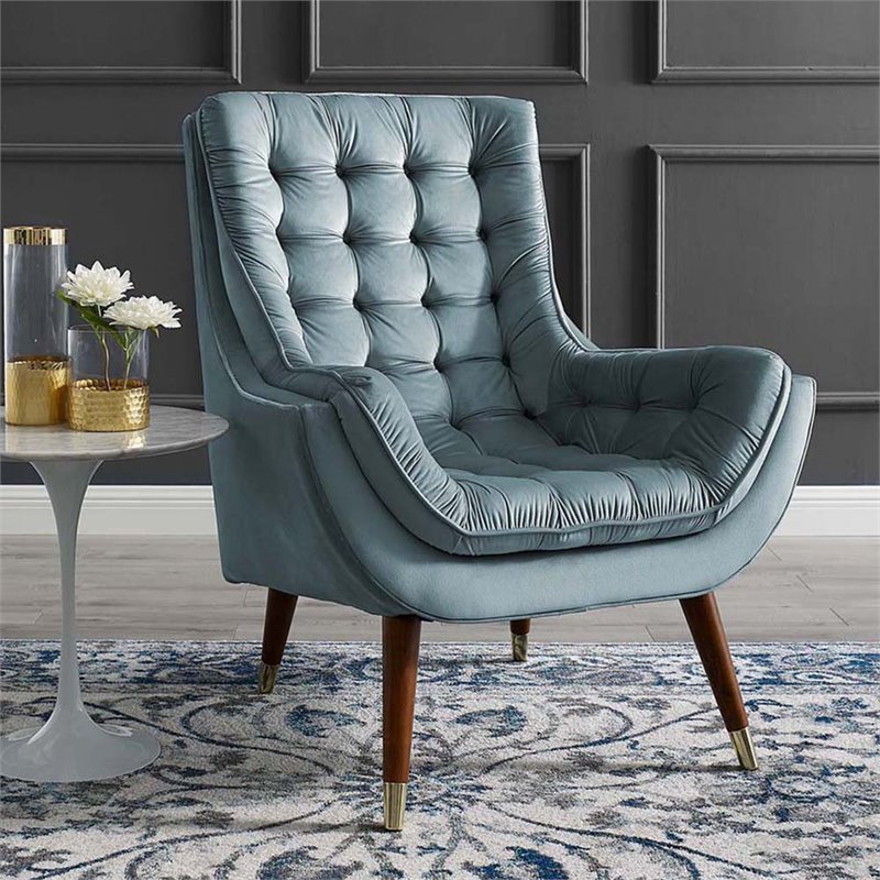 Modway Suggest Velvet Tufted Accent, Light Blue Leather Accent Chair