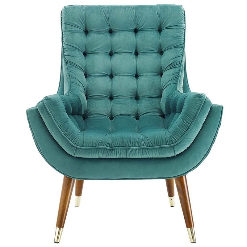 Modway Suggest Tufted Performance Velvet Lounge Chair in Teal