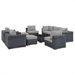 Modway Summon 10-Piece Aluminum and Rattan Patio Sectional Set in Canvas/Gray