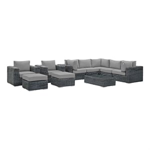 Modway Summon 10-Piece Aluminum and Rattan Patio Sectional Set in Canvas/Gray