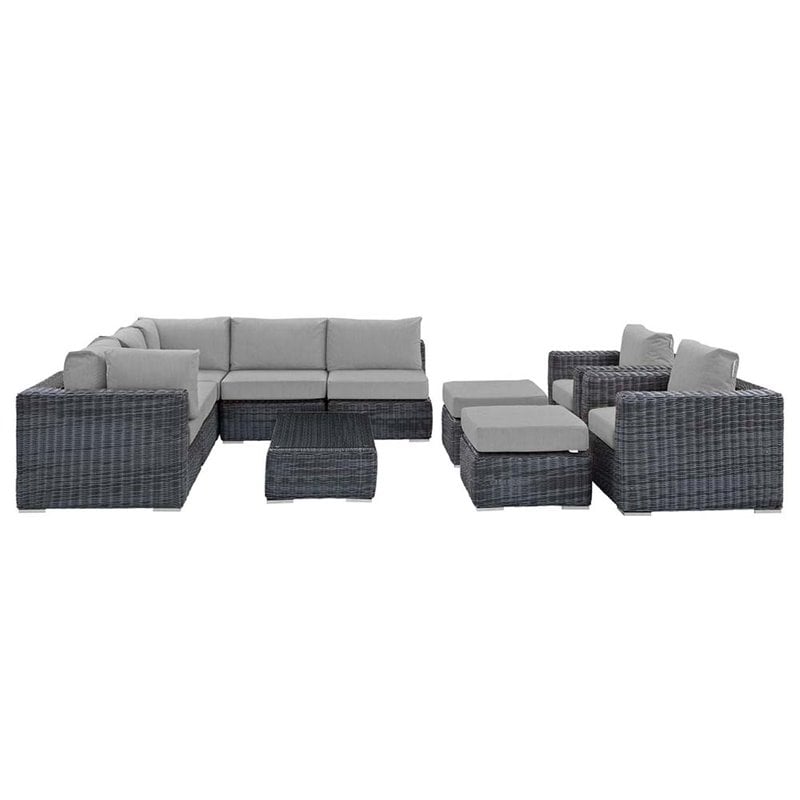 Modway Summon 10-Piece Aluminum and Rattan Patio Sectional Set in Canvas/Gray