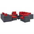 Modway Summon 10-Piece Aluminum and Rattan Patio Sectional Set in Canvas/Red
