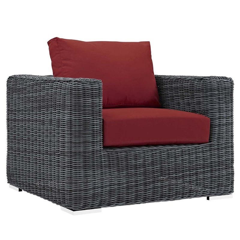 Modway Summon 10-Piece Aluminum and Rattan Patio Sectional Set in Canvas/Red