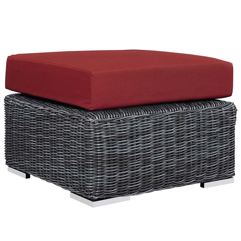 Modway Summon 10-Piece Aluminum and Rattan Patio Sectional Set in Canvas/Red