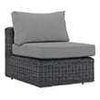 Modway Summon Aluminum and Rattan Patio Armless Sofa Chair in Canvas/Gray