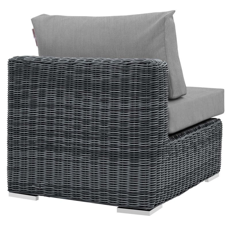 Modway Summon Aluminum and Rattan Patio Armless Sofa Chair in Canvas/Gray