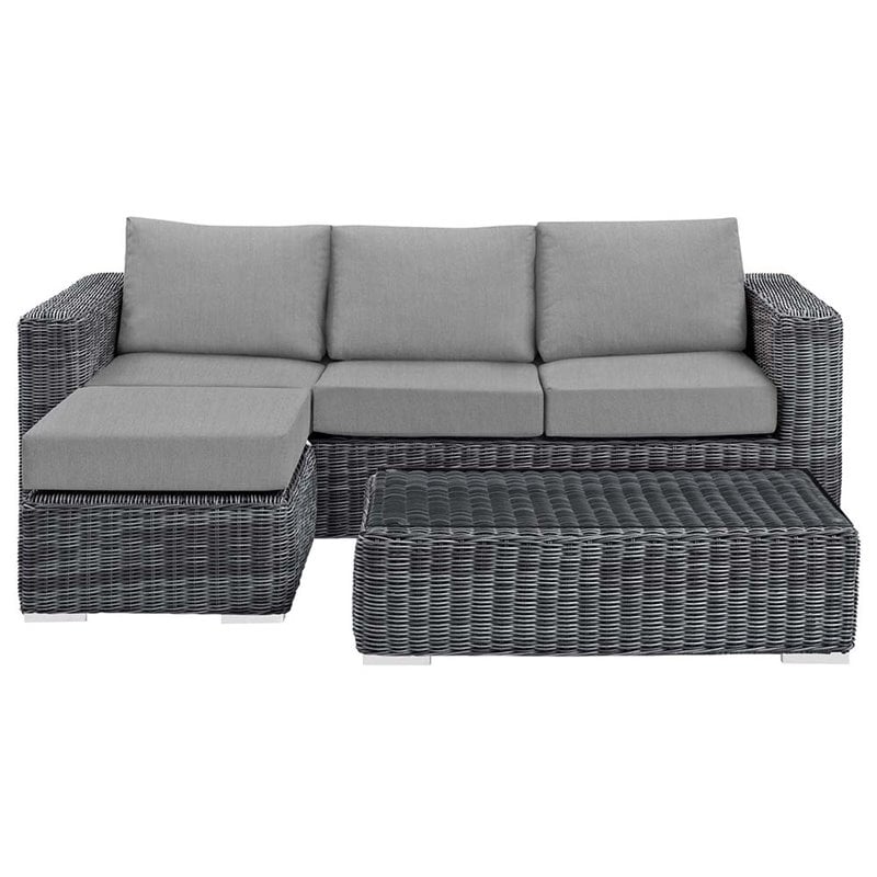 Modway Summon 3-Piece Aluminum Rattan Patio Sectional Set in Canvas/Gray