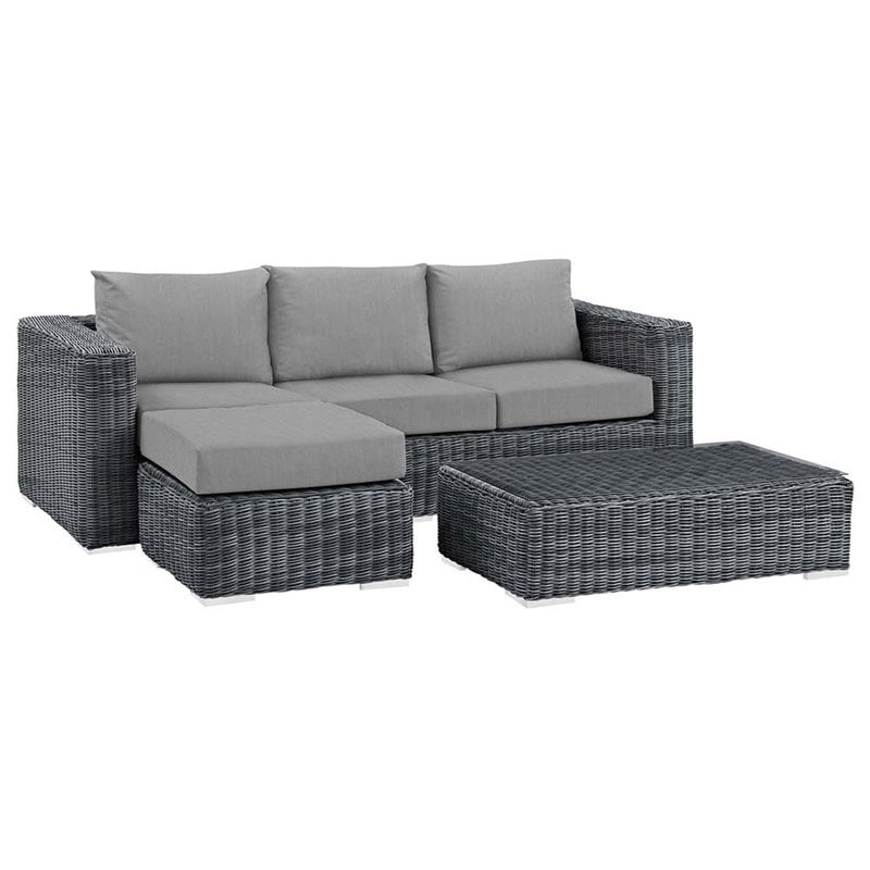 Modway Summon 3-Piece Aluminum Rattan Patio Sectional Set in Canvas/Gray