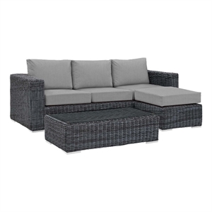 Modway Summon 3-Piece Aluminum Rattan Patio Sectional Set in Canvas/Gray