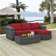 Modway Summon 3-Piece Aluminum Rattan Patio Sectional Set in Canvas/Red