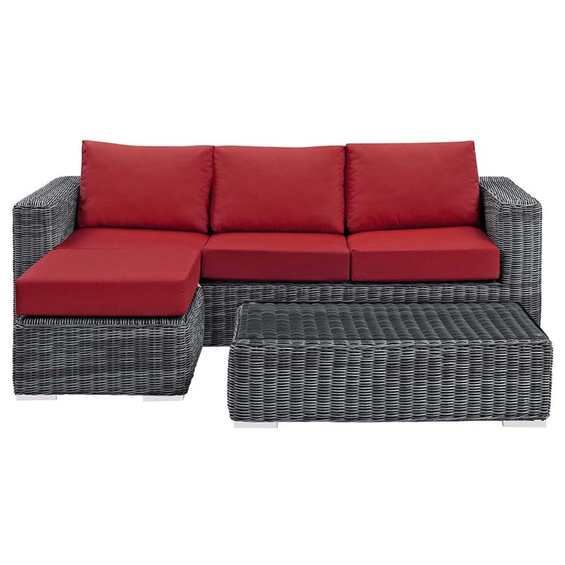 Modway Summon 3-Piece Aluminum Rattan Patio Sectional Set in Canvas/Red