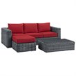 Modway Summon 3-Piece Aluminum Rattan Patio Sectional Set in Canvas/Red
