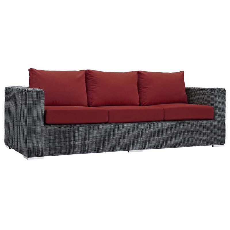 Modway Summon 3-Piece Aluminum Rattan Patio Sectional Set in Canvas/Red
