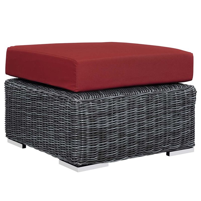 Modway Summon 3-Piece Aluminum Rattan Patio Sectional Set in Canvas/Red