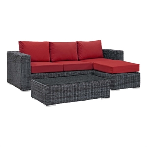 modway summon 3 piece patio sectional set in gray