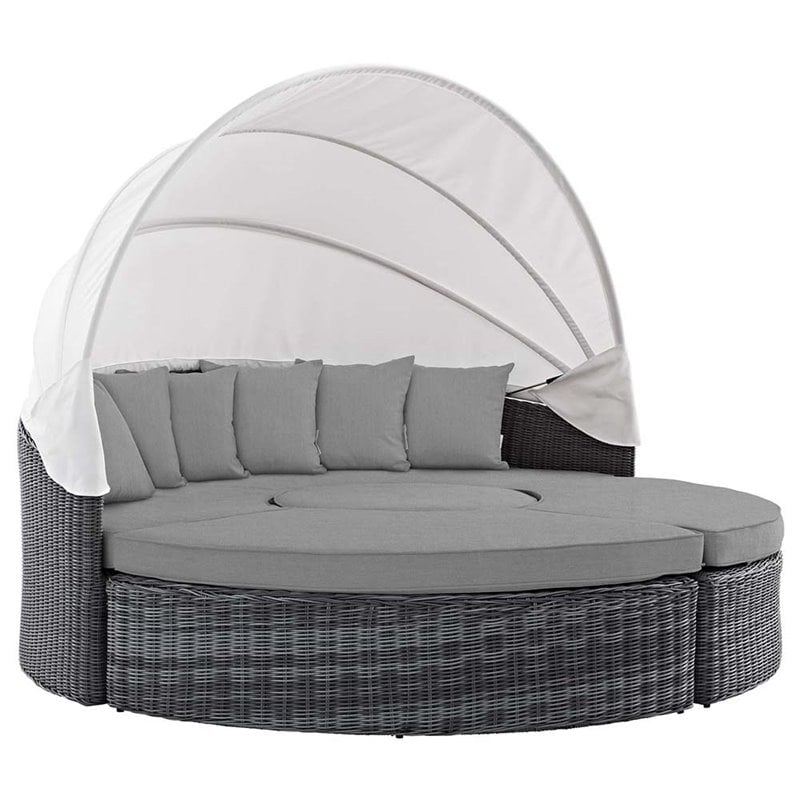 Modway Summon Canopy Rattan and Fabric Patio Daybed in Canvas/Gray