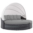 Modway Summon Canopy Rattan and Fabric Patio Daybed in Canvas/Gray