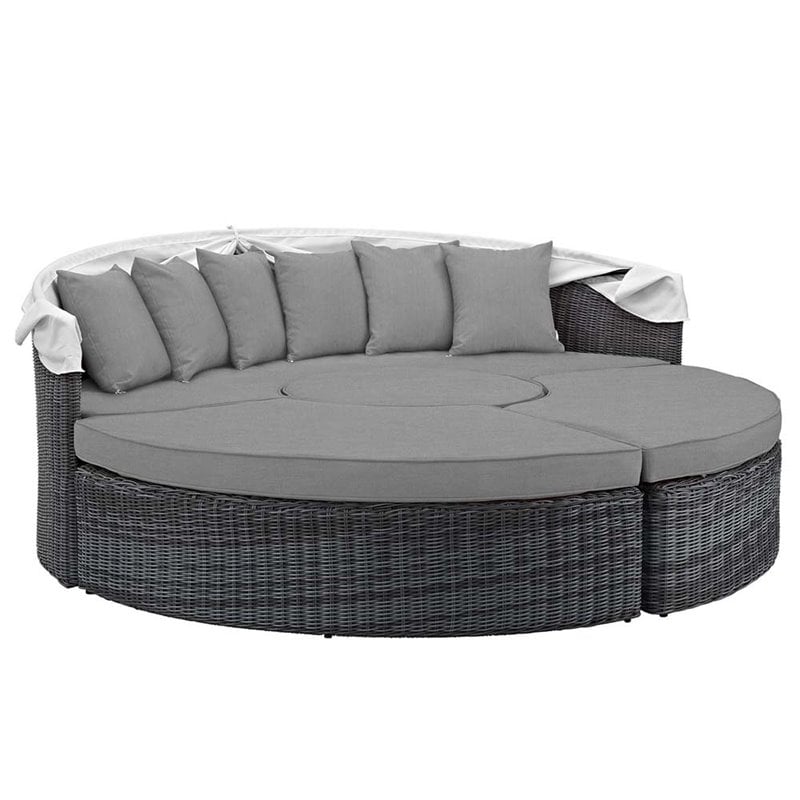 Modway Summon Canopy Rattan and Fabric Patio Daybed in Canvas/Gray