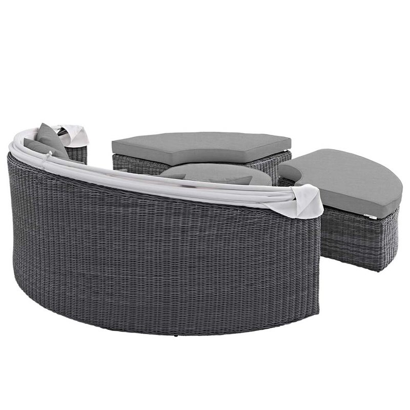 Modway Summon Canopy Rattan and Fabric Patio Daybed in Canvas/Gray