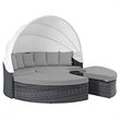 Modway Summon Canopy Rattan and Fabric Patio Daybed in Canvas/Gray
