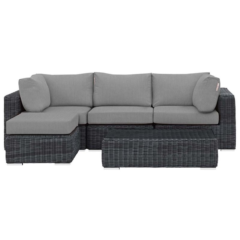 Modway Summon 5-Piece Aluminum and Rattan Patio Sectional Set in Canvas/Gray
