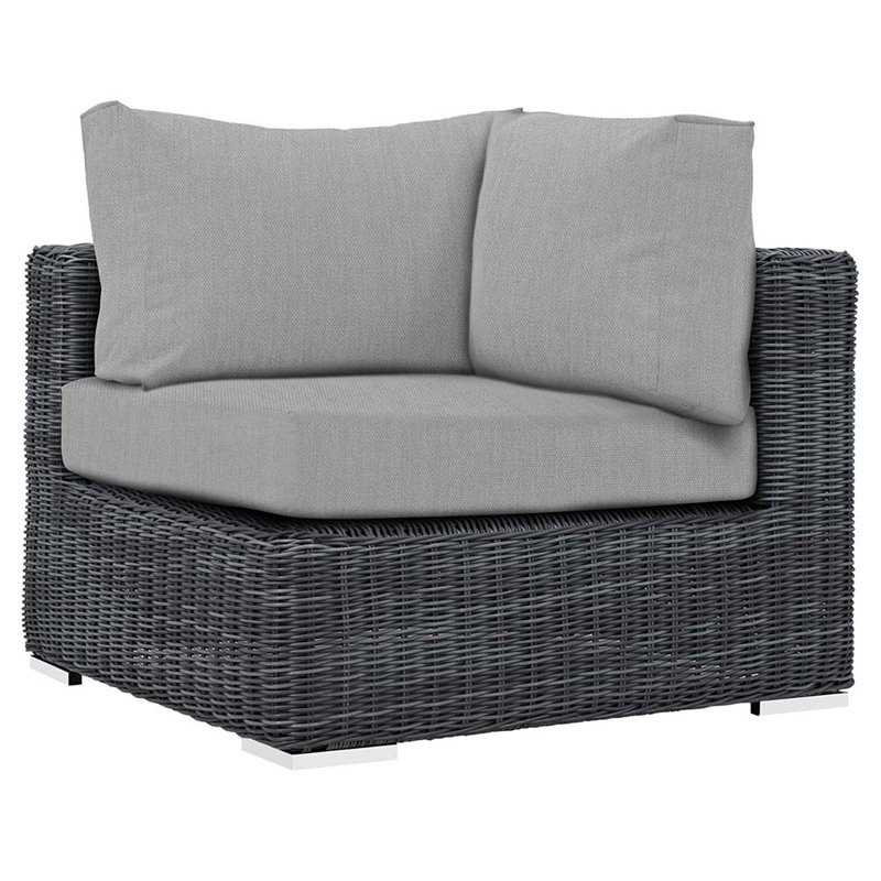 Modway Summon 5-Piece Aluminum and Rattan Patio Sectional Set in Canvas/Gray