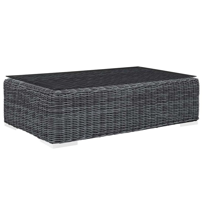 Modway Summon 5-Piece Aluminum and Rattan Patio Sectional Set in Canvas/Gray