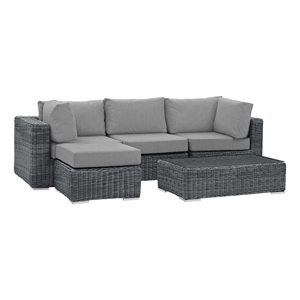 Modway Summon 5-Piece Aluminum and Rattan Patio Sectional Set in Canvas/Gray