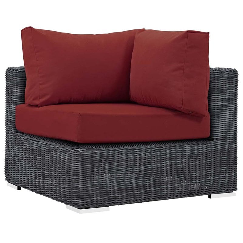 Modway Summon 5-Piece Aluminum and Rattan Patio Sectional Set in Canvas/Red