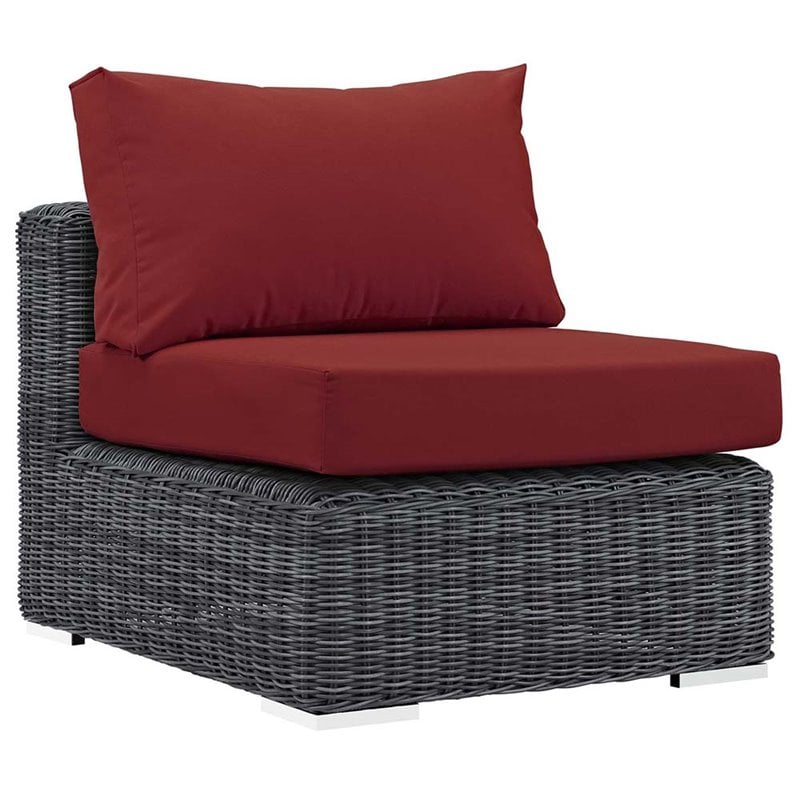 Modway Summon 5-Piece Aluminum and Rattan Patio Sectional Set in Canvas/Red