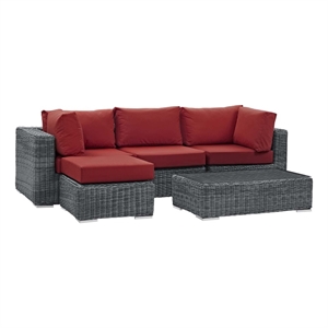 modway summon 5 piece patio sectional set in gray b