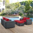 Modway Summon 5-Piece Aluminum and Rattan Patio Sectional Set - Canvas/Red