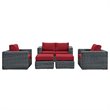 Modway Summon 5-Piece Aluminum and Rattan Patio Sectional Set - Canvas/Red