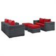 Modway Summon 5-Piece Aluminum and Rattan Patio Sectional Set - Canvas/Red