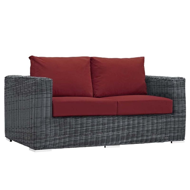 Modway Summon 5-Piece Aluminum and Rattan Patio Sectional Set - Canvas/Red