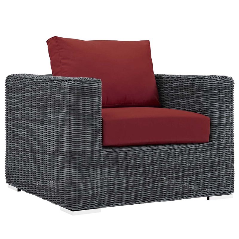 Modway Summon 5-Piece Aluminum and Rattan Patio Sectional Set - Canvas/Red