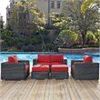 Modway Summon 5-Piece Aluminum and Rattan Patio Sectional Set - Canvas/Red