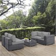 Modway Summon 5-Piece Aluminum and Rattan Patio Sectional Set - Canvas/Gray