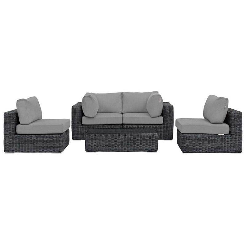 Modway Summon 5-Piece Aluminum and Rattan Patio Sectional Set - Canvas/Gray