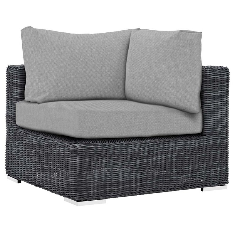 Modway Summon 5-Piece Aluminum and Rattan Patio Sectional Set - Canvas/Gray