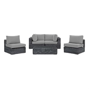 Modway Summon 5-Piece Aluminum and Rattan Patio Sectional Set - Canvas/Gray