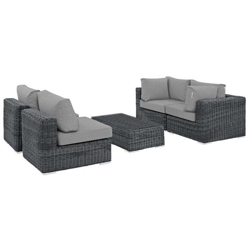 Modway Summon 5-Piece Aluminum and Rattan Patio Sectional Set - Canvas/Gray